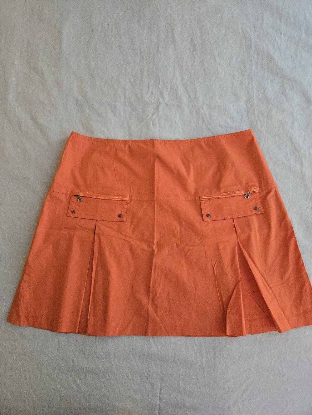 Elie Tahari Orange Stretch Cotton Pleated Mini Skirt EB5